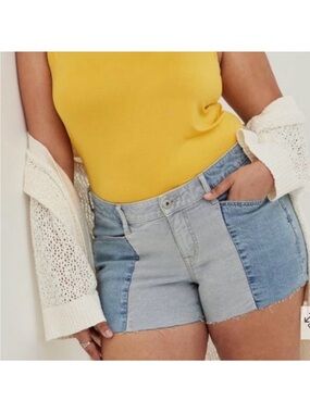 torrid Two-Tone Light Blue Patchwork Denim Shorts